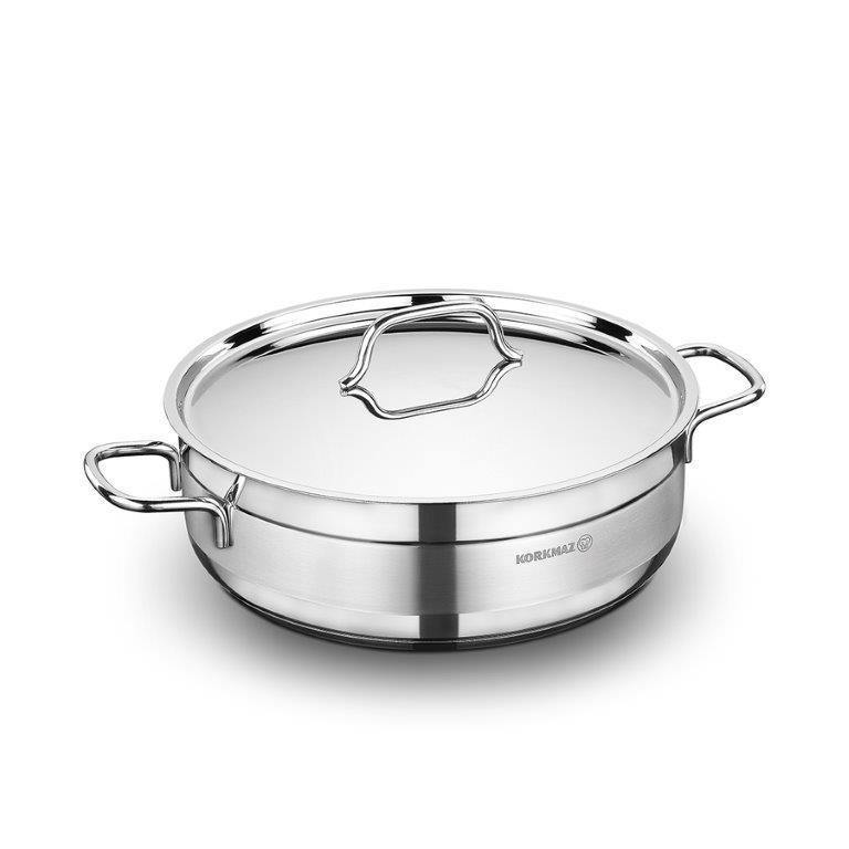 KORKMAZ ŠERPA SA POKLOPCEM ALFA 28x9cm niska Inox (A1027) NISKA INOX